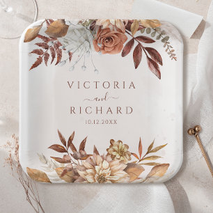 テラコッタラストフラワーズボホ秋結婚葉 ペーパープレート