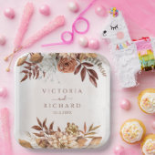 テラコッタラストフラワーズボホ秋結婚葉 ペーパープレート (パーティー)