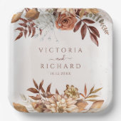 テラコッタラストフラワーズボホ秋結婚葉 ペーパープレート (正面)