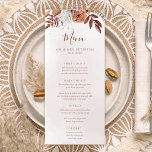 テラコッタラストフラワーズボホ秋結婚葉 メニュー<br><div class="desc">ボヘモダンミアンスタイルの結婚メニューカードは、さび茶色、焦げオレンジやテラコッタ自然のような色調の水色の花や紅葉を搭載。秋の結婚式に最適。</div>