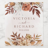 テラコッタラストフラワーズボホ秋結婚葉 ワインラベル (シングルラベル)