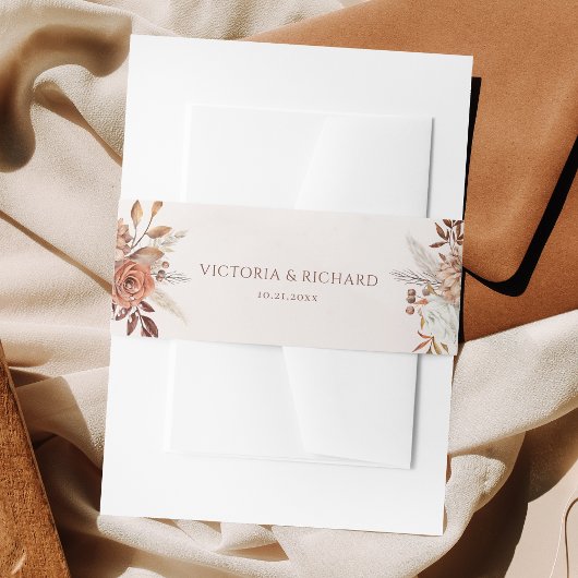 テラコッタラストフラワーズボホ秋結婚葉 招待状ベリーバンド