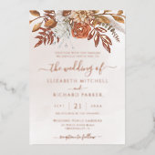 テラコッタラストフラワーズボホ秋結婚葉 箔招待状 (正面)