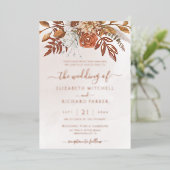テラコッタラストフラワーズボホ秋結婚葉 箔招待状 (立ち正面)