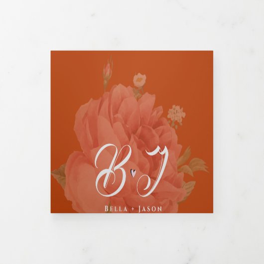 テラコッタラストフローラモノグラかわいらしム結婚ズ 三つ折り招待状 (カバー)