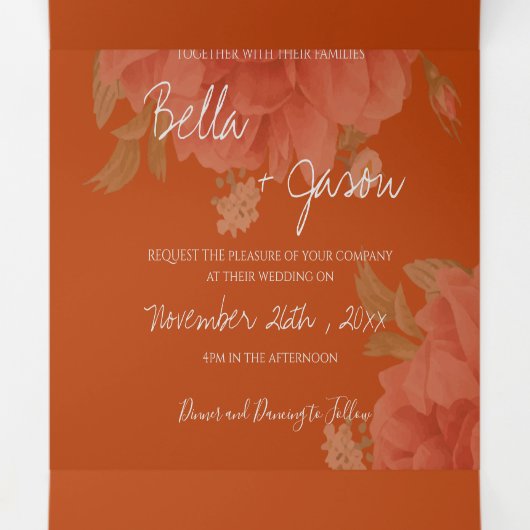 テラコッタラストフローラモノグラかわいらしム結婚ズ 三つ折り招待状 (内部中)