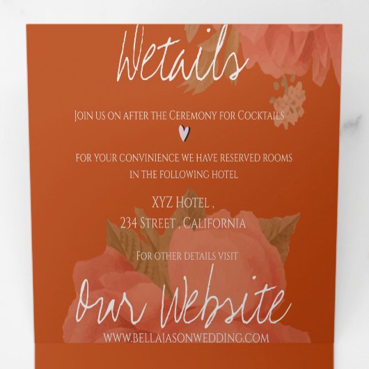 テラコッタラストフローラモノグラかわいらしム結婚ズ 三つ折り招待状 (内部最初)