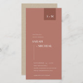 テラコッタラストモノグラムセーブ日付招待状 サンキューカード (正面/裏面)