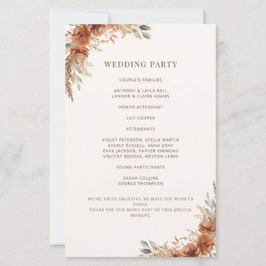 テラコッタラスト秋フローラ結婚式 プログラム (裏面)