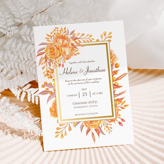 テラコッタラスト素朴フローラエレガント秋の結婚式 招待状