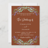 テラコッタラベンダーバイオレットフローラ結婚グリーン 招待状 (正面)