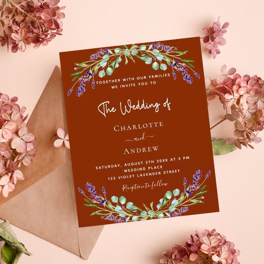 テラコッタラベンダーフローラの緑の結婚予算