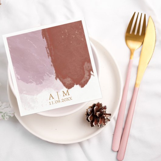 テラコッタラベンダーモノグラム水の結婚色の スタンダードカクテルナプキン