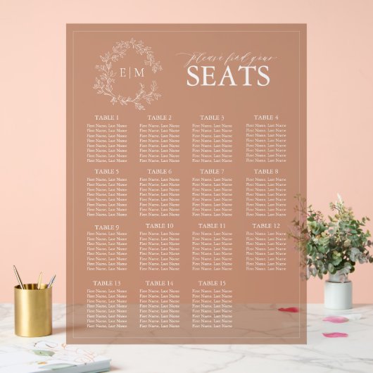 テラコッタリーピークレストモノグラム結婚の座席 アクリルサイン (ウェディング)