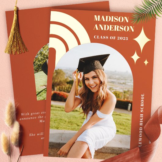 テラコッタレインボーアーチアンドスターズ卒業 箔招待状