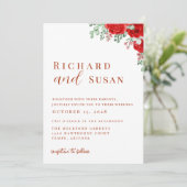 テラコッタレッドエレガントフラワー結婚ズ 招待状 (スタンド正面)