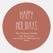 テラコッタレッドボホハッピーホリデーズ封筒用シール ラウンドシール (正面)