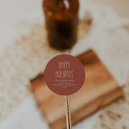 テラコッタレッドボホハッピーホリデーズ封筒用シール ラウンドシール