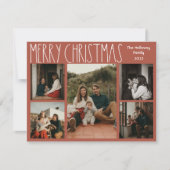 テラコッタレッドボホ水玉模様クリスマスファイブフォト シーズンカード (正面)