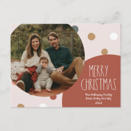 テラコッタレッドボホ水玉模様クリスマスワンフォト シーズンポストカード