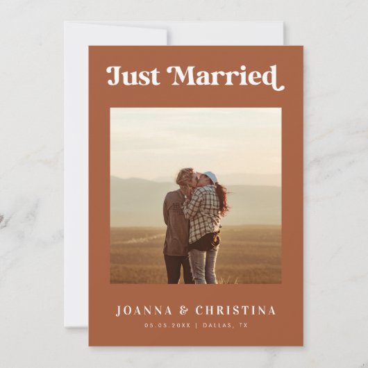 テラコッタレトロたった今結婚しました駆け落ち告知 招待状 (正面)