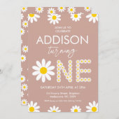 テラコッタレトロガールズデイジー1st誕生日 招待状 (正面/裏面)