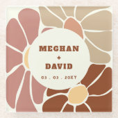 テラコッタレトログルーヴィボホシックフローラ結婚ズ ガラスコースター (正面)