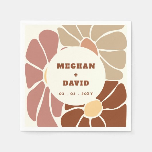 テラコッタレトログルーヴィボホシックフローラ結婚ズ スタンダードカクテルナプキン (正面)