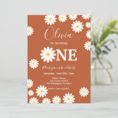 テラコッタレトロデイジーフローラ1st誕生日パーティー 招待状 (スタンド正面)