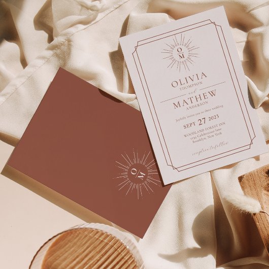 テラコッタレトロミッドセンチュリー70sモノグラム結婚ズ 招待状