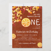 テラコッタレモンメインスクイーズ写真ファースト誕生日 招待状 (正面)