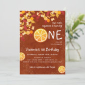 テラコッタレモンメインスクイーズ写真ファースト誕生日 招待状 (スタンド正面)