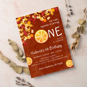 テラコッタレモンメインスクイーズ写真ファースト誕生日 招待状