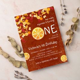 テラコッタレモンメインスクイーズ写真ファースト誕生日 招待状