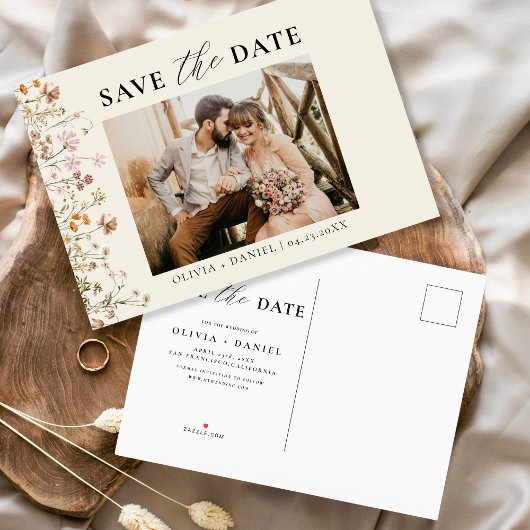 テラコッタワイルドフラワーカラフルフローラ結婚ズ 案内ポストカード