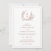 テラコッタワイルドフラワークレストモノグラム結婚ズ 招待状 (正面)