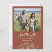 テラコッタワイルドフラワーシンプルの写真QRコード結婚ズ 招待状 (正面)