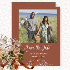 テラコッタワイルドフラワーシンプルの写真QRコード結婚ズ 招待状