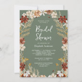 テラコッタワイルドフラワーセージ緑ブライダルシャワー 招待状 (正面)