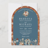 テラコッタワイルドフラワーダスティブルーアー結婚チズ 招待状 (正面)
