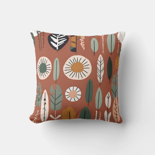 テラコッタワイルドフラワーパターン素朴春夏 クッション (正面)