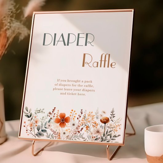 テラコッタワイルドフラワーベビーシャワーおむつラッフル ポスター