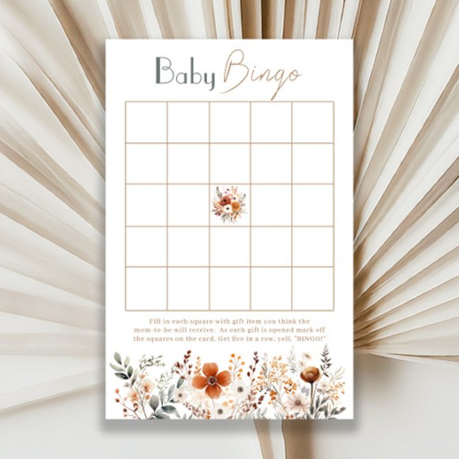 テラコッタワイルドフラワーベビーシャワービンゴ (クリエイターアップロード済み)