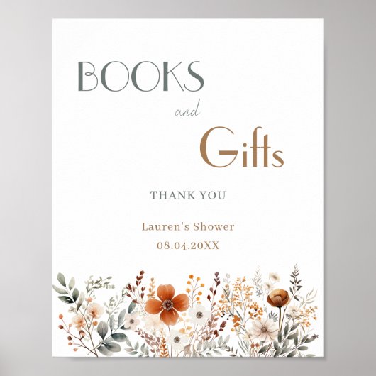 テラコッタワイルドフラワーベビーシャワーブックとギフト ポスター (正面)