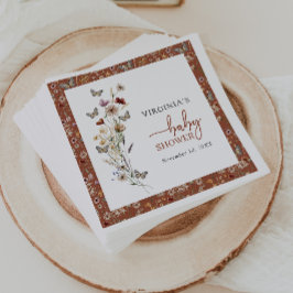 テラコッタワイルドフラワーベビーシャワー スタンダードカクテルナプキン