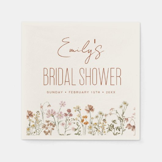 テラコッタワイルドフラワーボホブライダルシャワーイン開花 スタンダードカクテルナプキン (正面)