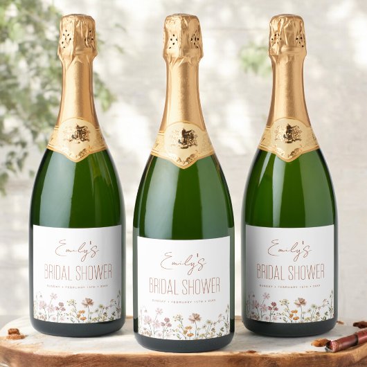 テラコッタワイルドフラワーボホブライダルシャワーイン開花 スパークリングワインラベル