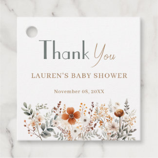 テラコッタワイルドフラワーボホベイビーシャワー感謝してい フェイバータグ