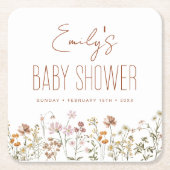 テラコッタワイルドフラワーボホーベイビーシャワーイン開花 スクエアペーパーコースター (正面)