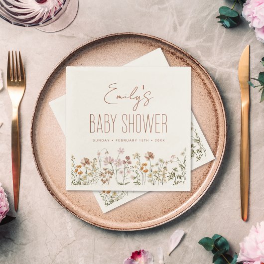 テラコッタワイルドフラワーボホーベイビーシャワーイン開花 スタンダードカクテルナプキン